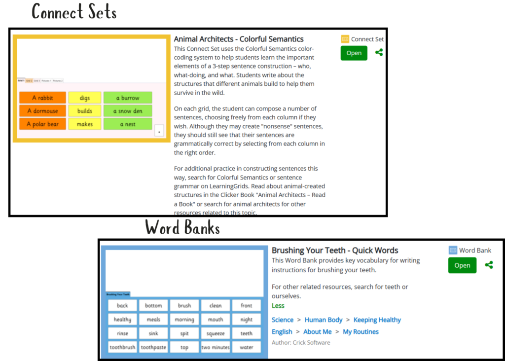 Word Banks and Connect Sets